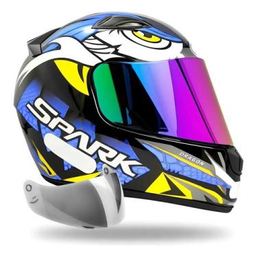 Imagem de Capacete Masculino Feminino Ebf Dragon + Viseira Espelhada, Dragon Azu