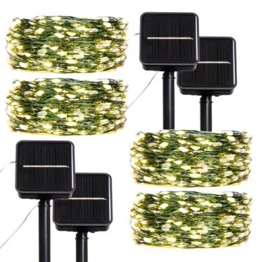 Imagem de ZELUXDOT Cordão de luzes solares ao ar livre, 100 LEDs de 100 LEDs (pacote com 4) luz solar à prova d'água, iluminação externa alimentada por energia solar, 8 modos para pátio, jardins, quintal