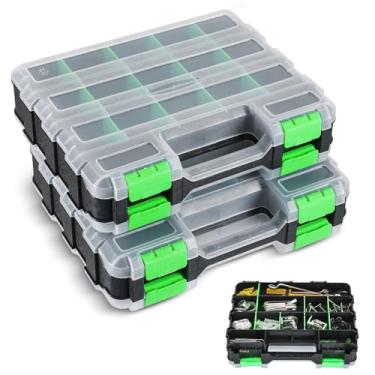 Imagem de NATGAI Pacote com 2 organizadores de peças pequenas, caixa de ferramentas dupla face com 34 compartimentos com divisórias removíveis para ferragens, parafusos, pregos e acessórios de pesca, estojo de