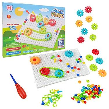 Imagem de PUZZLE MAGIC PLATE 133 PEÇAS - BLOCO DE MONTAR INFANTIL EDUCATIVO ENGRENAGENS, PARAFUSOS, FERRAMENTAS E CORRENTE PARA MONTAR DIVERTIDOS FORMATOS EM BASE PLANA