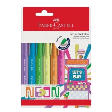 Imagem de Kit Caneta Fine Pen Colors Neon FPBES6NEZF 6 Cores - Faber Castell