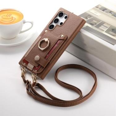 Imagem de YOGISU Para Galaxy A55 5G, carteira transversal com porta-cartões e capa tipo anel (para Galaxy A55 5G/marrom)