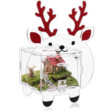 Imagem de Gabinete de aranha saltadora de acrílico 12 x 12 x 9 cm, porta frontal magnética à prova de fuga para tarântulas e pequenos répteis, lindo terrário de acrílico em forma de veado