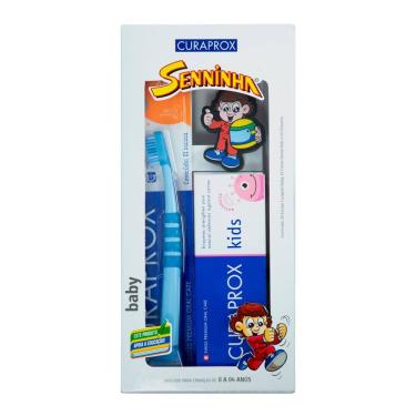 Imagem de Escova Dental Curaprox Baby Azul + Creme Dental Kids e 1 Chaveirinho Baby Senninha