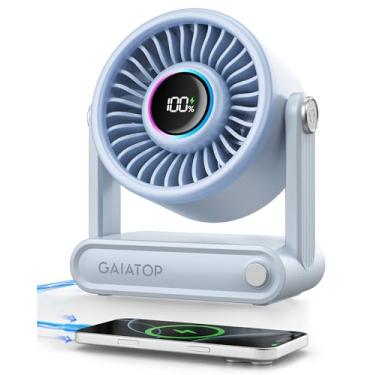 Imagem de Gaiatop Ventilador de mesa portátil silencioso com carregador portátil, ventilador de bateria recarregável de 6000 mAh com anel RGB, tempo de execução de 18 horas, vento forte de 5 velocidades