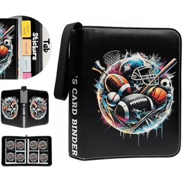 Imagem de Fichário para cartões colecionáveis, 440 bolsos, adesivos com abas para classificação, 55 mangas - 4 pastas de bolso com zíper para livros - beisebol, futebol, esportes, cartão de jogo TCG