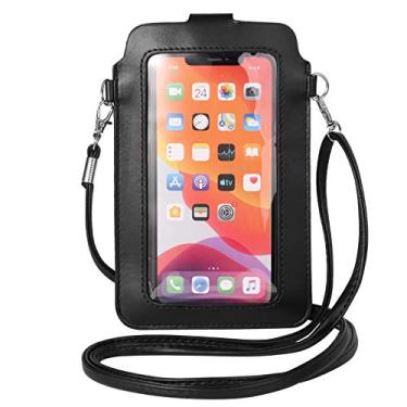 Imagem de Bolsa tiracolo feminina com tela sensível ao toque e janela pequena bolsa de ombro para iPhone 12 Pro Max / 11 Pro Max/XS Max/X/XS/XR / 8 Plus/Google Pixel 5 5G / 4a / 4 XL / 3a XL (preto)