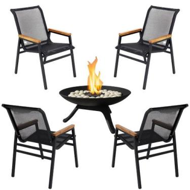 Imagem de Kit 4 Cadeiras Alumínio Tela Sling + Lareira Jardim Externa - NossaKas
