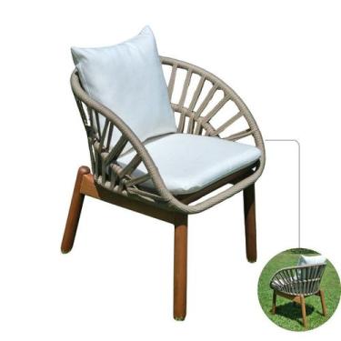 Imagem de Poltrona Aiuba de Madeira Sala e Varanda Trançado Corda Náutica Almofa