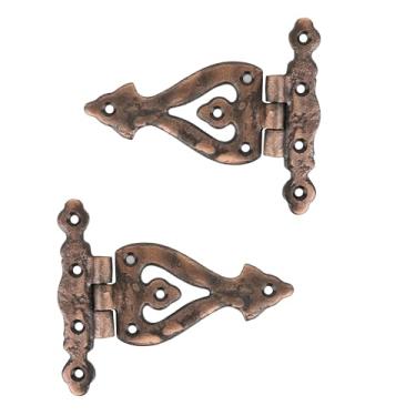 Imagem de SKANDH Dobradiça triangular de ferro | Dobradiças decorativas | Acabamento de cobre antigo para portas de celeiro, portões, armários de cozinha, galpões, caixa de madeira, móveis, baú de cedro e baús