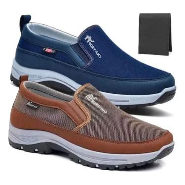 Imagem de Kit 2 Pares Tenis Mocassim Masculino Ortopedico + Carteira (Azul/Castanho, BR, Adulto, Numérico, 44)