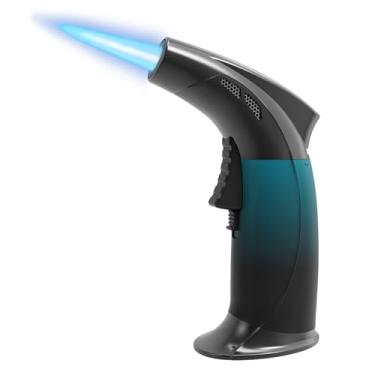 Imagem de Lamsen Isqueiro de cozinha – Tocha de butano recarregável com trava de chama, mini tocha de chama ajustável para cozinhar, assar, creme brulee, solda (gás não incluído)