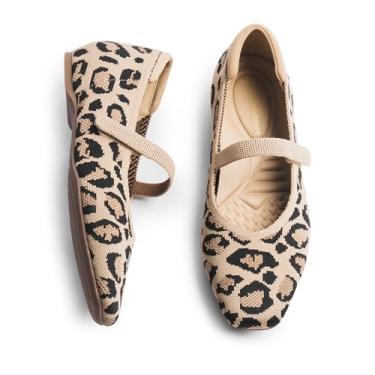Imagem de Cusolemore Sapatos Mary Jane Femininos Baixos Com Suporte De Arco E Salto Baixo Anabela Oculto, Sapatilhas Leopardo Para Mulheres, Balé Bico Quadrado, Sapato Social Confortável Malha Tamanho 6,5