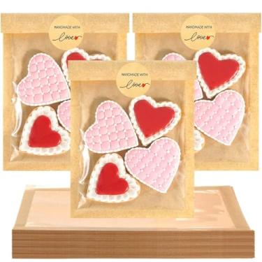 Imagem de Sacos de papel de janela transparente, 13 x 19 cm, seláveis ao calor e resistentes a graxa, para pequenos petiscos, lembrancinhas de embalagem de biscoitos, marrom, pacote com 100 (100)