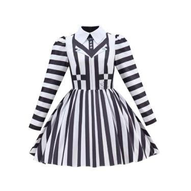 Imagem de CosplayDiy Fantasia feminina de besouro preto e branco cosplay adulto vestido listrado gótico, Preto, M