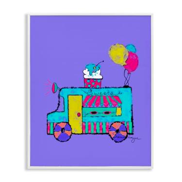 Imagem de Stupell Industries Design de arte giclée emoldurado de caminhão de sorvete em roxo branco por Susan Lugar, 35,5 x 28,5 cm