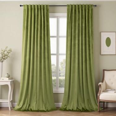Imagem de Cortinas verde-musgo de 273 cm de comprimento para sala de estar, pátio, porta, 2 painéis, cortinas supermacias de veludo luxuoso, escurecimento do chão ao teto, cortinas com isolamento térmico
