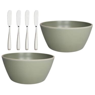 Imagem de Bowls Tigelas Potes Melamina 2 Unidades + 4 Espátulas de Inox Para Manteiga (VERDE)