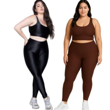 Imagem de KIT 2 Conjunto Top e Calça Plus Size New Zig 3D Serra e Mar Bojo Compressão Academia Moda Fitness-Feminino