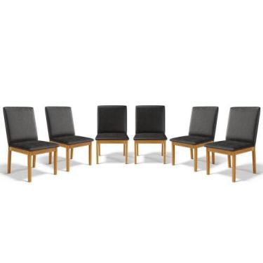Imagem de Kit Com 6 Cadeiras Daniela Madeira Maciça Estofada Para Mesa De Jantar
