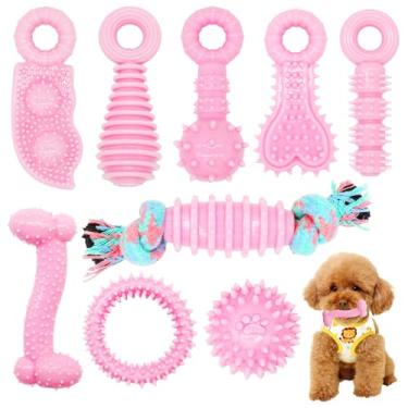 Imagem de CGBD Brinquedos para filhotes, pacote com 9 brinquedos de mastigar para cachorros, brinquedos fofos rosa extra pequenos, brinquedos de dentição para filhotes, brinquedo de mastigar interativo macio