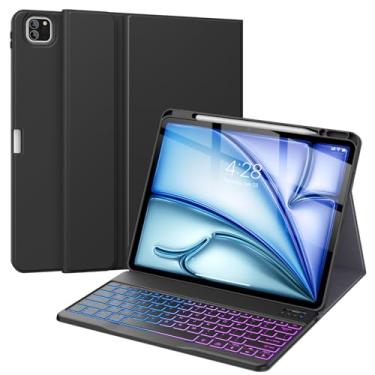 Imagem de Supveco Capa com teclado para iPad Air de 13 polegadas (M3 2025, M2 2024) e iPad Pro 12,9 polegadas 6ª/5ª geração com suporte para lápis - 7 cores retroiluminadas sem fio destacável capa para teclado