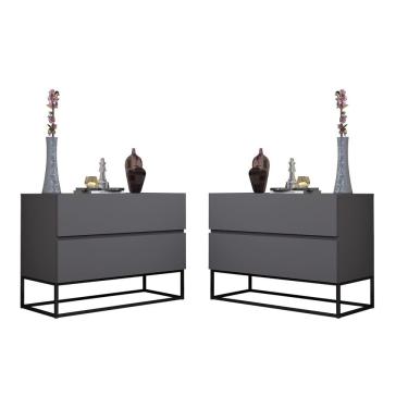 Imagem de Kit 2 Mesas De Cabeceira Industrial 45cm Base Preto Cinza
