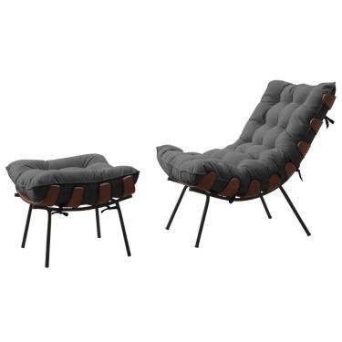 Imagem de Poltrona Costela Adão Com Puff Linho Cinza