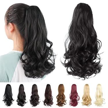 Imagem de Garra de extensão de rabo de cavalo, extensões de cabelo preto HSPJHTM, garra de extensão de rabo de cavalo para mulheres, cabelo cacheado, 40,6 cm, extensões de cabelo de rabo de cavalo sintéticas volumosas, onduladas, resistentes ao calor, preto natural