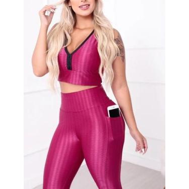 Imagem de Kit Top E Legging Cirre Com Bolso 3d Fitness Cintura Alta - Josy Modas