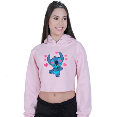 Imagem de Cropped Moletom Feminino Lilo Stitch Coração - Lafre, Rosa claro, G