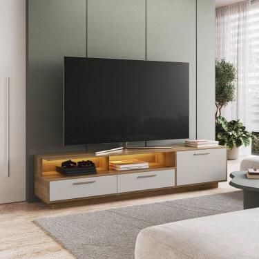 Imagem de Rack para Tv 75 Polegadas com Iluminação Led Ravenna Sala de Estar Arenas/ Mel