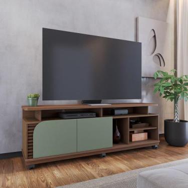 Imagem de Bancada Tv de 75'' 2 Portas com Rodízio Ewa 180cm Amêndoa/Verde Pistac
