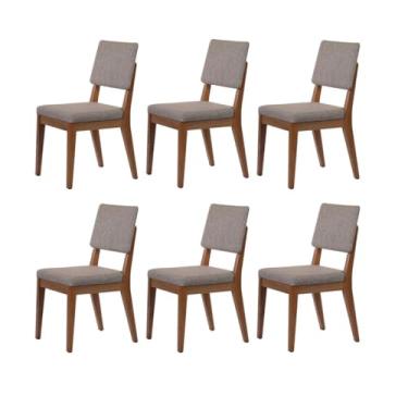 Imagem de Kit com 6 Cadeiras de Madeira Maciça Estofada Ella - Natural c/Mescla Cinza
