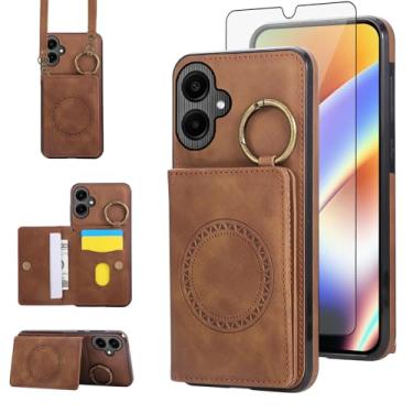 Imagem de Capa carteira compatível com Samsung Galaxy A06 5G e protetor de tela, alça de ombro transversal, fivela anel, suporte para cartão, suporte magnético para carro, capa para celular para Ao6 A 06 4G LTE