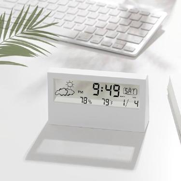 Imagem de Relogio Mesa Despertador Digital Multifuncao Tela Transparente Lcd Iluminada Sensor Clima