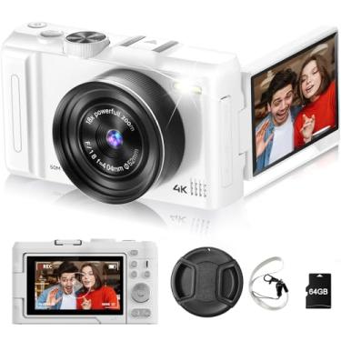 Imagem de MINIBEAR Câmera Digital 4K Para Fotografia, 50 Mp Vlogs E Vídeos Do Youtube Com Flash Tela Flip De 3" 180°, Câmeras Compactas Viagem Zoom 18X, Cartão Tf 64 Gb Adolescentes Iniciantes (Branca)