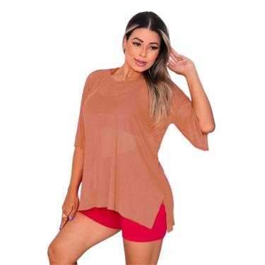 Imagem de Blusao Tule Feminina Fitness Academia Manga Curta Laranja-Feminino