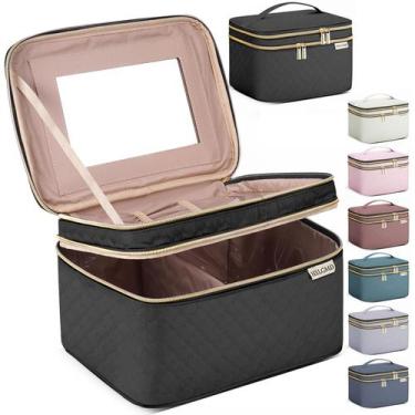Imagem de Bolsa de maquiagem HXLGMD grande com espelho, estojo de viagem de dupl