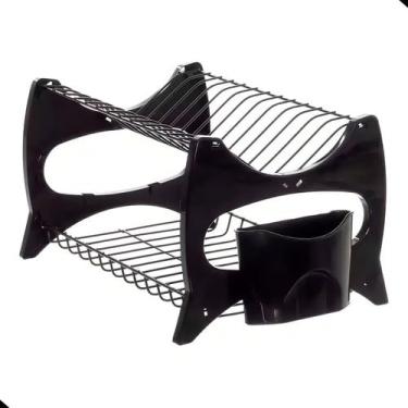 Imagem de Escorredor De Louca Cozinha Prato Duplo Preto Branco Vermelho Porta Talheres(Preto)