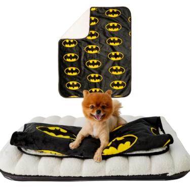 Imagem de Franco Pet Batman Super Macio Confortável Impermeável Sherpa-Backed Cobertor para Cães Pequenos, Sofá/Cama/Carro, 76 x 101 cm (Produto Oficialmente Licenciado)