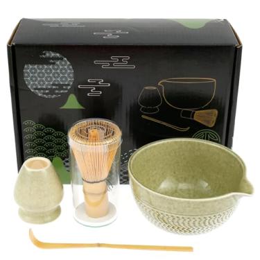 Imagem de Tcwhniev Conjunto de batedor Matcha, elegante conjunto de chá matcha japonês, kit matcha de 500 ml, tigela matcha de cerâmica com bico suporte para batedor matcha, batedor matcha de bambu, colher de