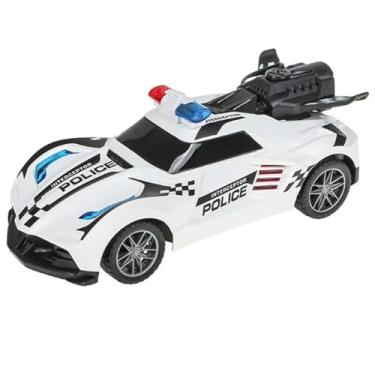 Imagem de Carro de Polícia de Controle Remoto, Brinquedo Infantil com Luzes LED, Branco e Preto, Escala 1:20, solta fumaça, com 7 funções, com Luz