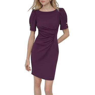 Imagem de DKNY Vestido feminino com botões e manga curta franzido, Uva, 48