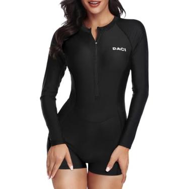 Imagem de Daci Maiô feminino de manga comprida Rash Guard, maiô com zíper e surfe, FPS 50+, Preto, 3G