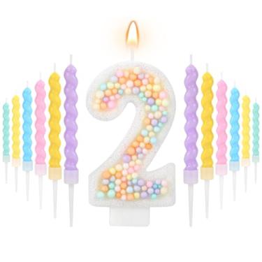 Imagem de AKURIEEY Vela Macaron 2º aniversário pastel número 2 velas com 12 peças de velas espirais para meninas, tema doce, decoração de festa, enfeite de bolo, decoração de cupcake, artigos para comemorações