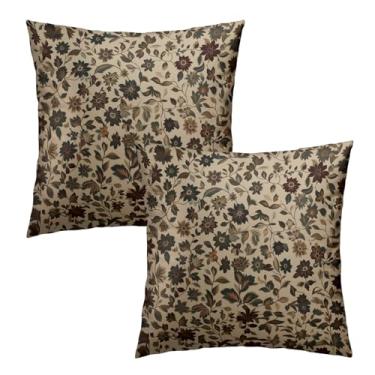 Imagem de Evlaschin Capas de almofada florais vintage 45,7 x 45,7 cm, conjunto de 2 fronhas de almofada de algodão com design de arte abstrata para sofá, sofá, ambientes internos e externos, decoração de casa