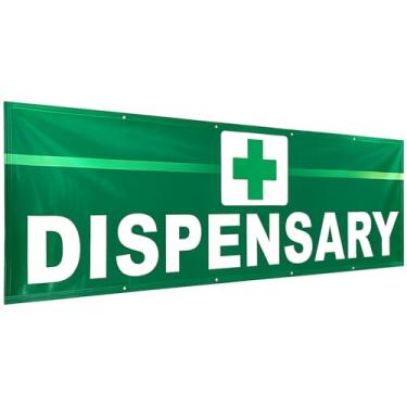 Imagem de Lounsweer Faixa de vinil de dispensário de 0,9 x 3 m durável com ilhós, à prova de intempéries, resistente ao desbotamento, fácil de pendurar para publicidade comercial de farmácia