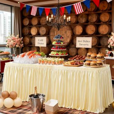 Imagem de Wish Care Saia de mesa longa champanhe com glitter de 5 metros para mesas redondas retangulares, sem rugas, capa de mesa plissada com babados para casamento, aniversário, bebê, chá de panela, festa