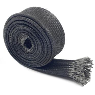 Imagem de Capa protetora de fio térmico de fibra de vidro – 1,2 cm ID x 13,2 m, capa de proteção térmica de fibra de vidro de alta temperatura ajustável para proteção de tear de fio de carro (preto)